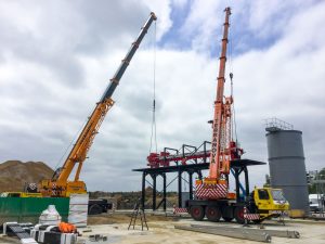 Two cranes working together