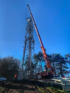 Mobile crane upgrading radio mast, Swindon