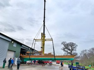 Windsor Belle, boat lift into maintenance shed
