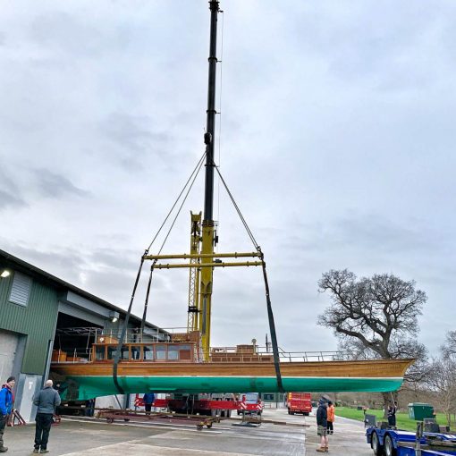 Windsor Belle, boat lift into maintenance shed