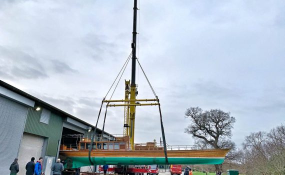 Windsor Belle, boat lift into maintenance shed