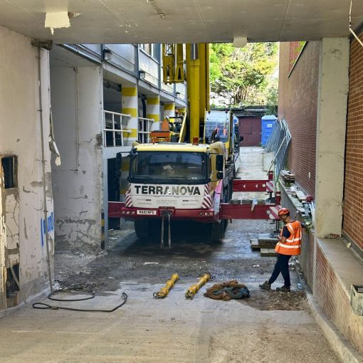 Ceiling removed to allow large crane access
